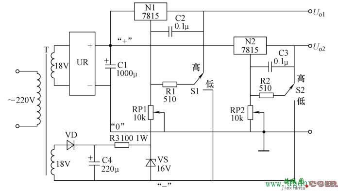 双电压可调稳压电源电路原理  第1张