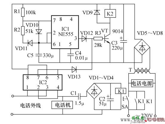 电话防盗打脑筋急转弯电路图原理  第1张