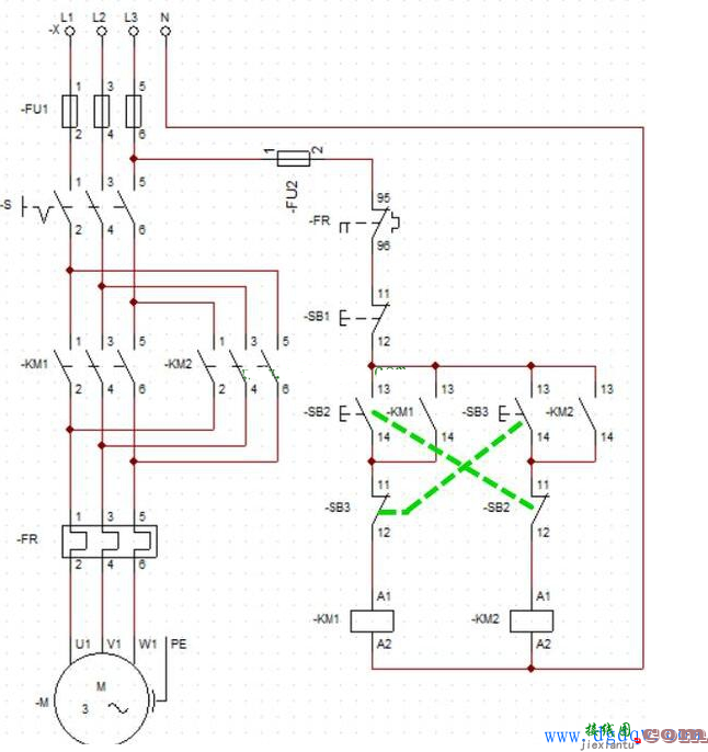 三相交流电动机正反转互锁电路原理图解  第2张