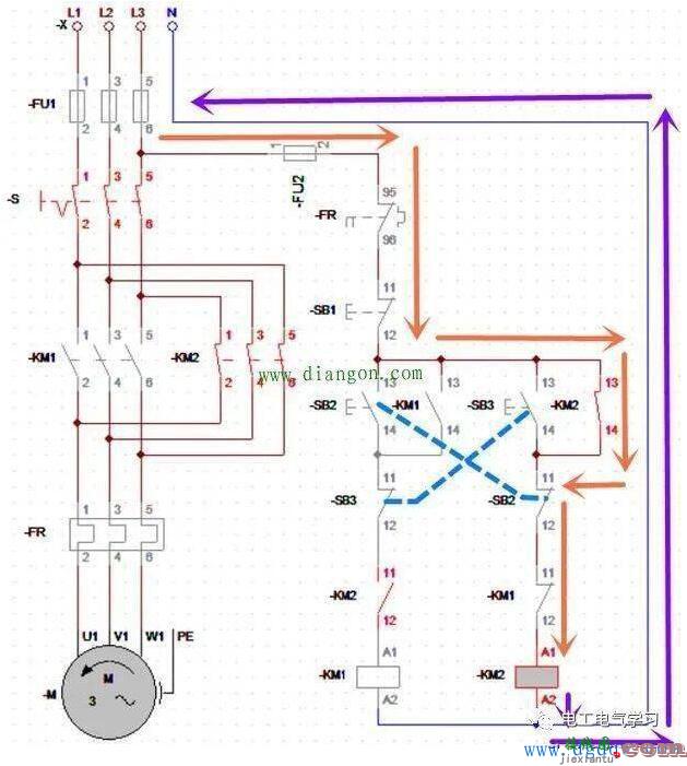 三相交流电动机正反转互锁电路原理图解  第5张