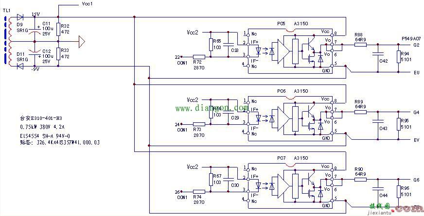 台安E310-0.75kW变频器电源/驱动板电路  第4张