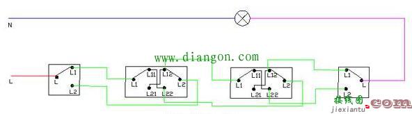 双控开关、多控开关控制一盏灯电路图原理详解  第3张