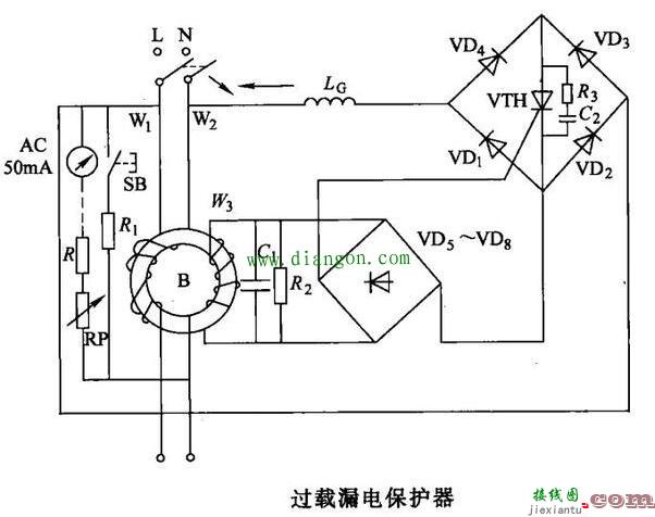 漏电保护器过载保护电路原理图解  第1张