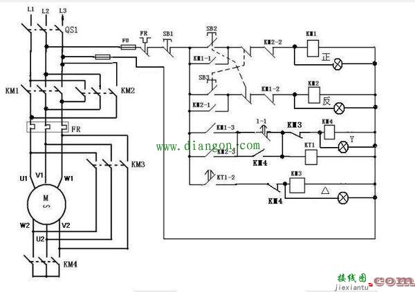 三相异步电机正反转带星三角启动运转电路原理  第1张