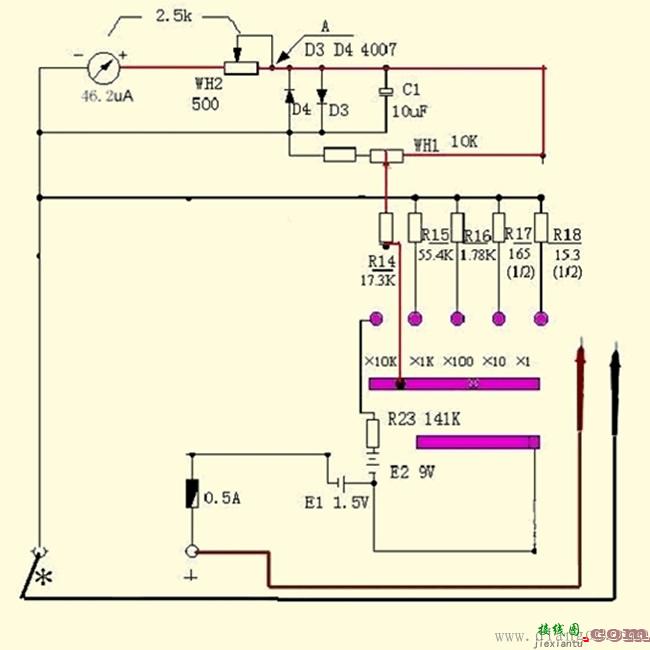 老式南京mf47万用表电路图解析  第6张