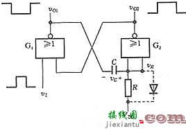 TTL门电路组成的电容正反馈多谐振荡器结构和原理及振荡周期的计算  第2张