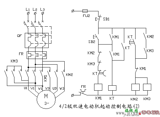 4/2极双速电动机起动电路原理图解  第2张