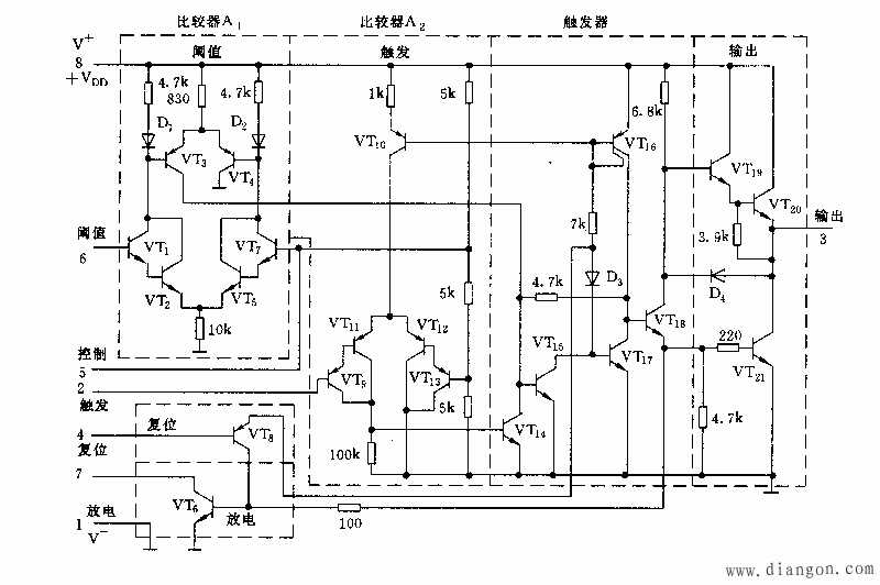 555内部结构_555单稳类电路_555双稳类电路_555无稳类电路_555电路大全  第2张