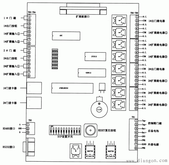 门禁控制器接口及接线图  第1张