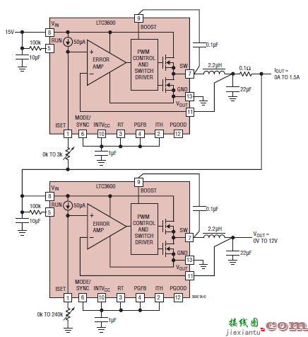 使用 LTC3600 降压稳压器的台式电源电路  第1张