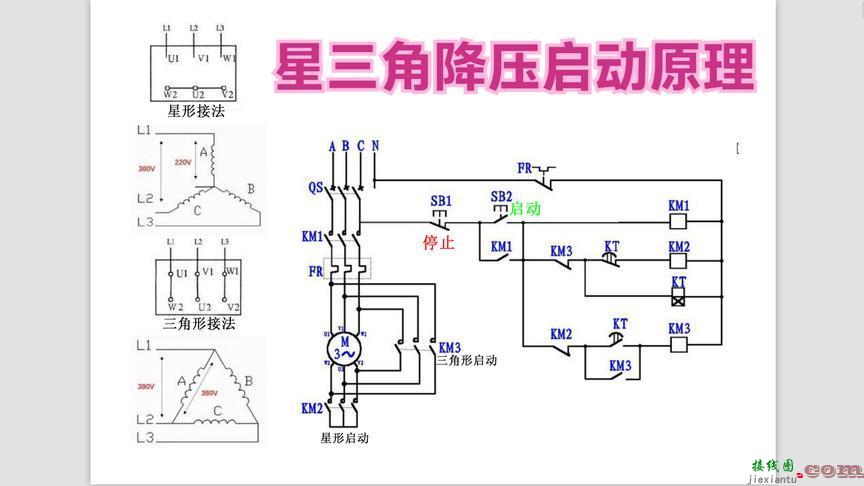 星三角降压启动电路图，星三角降压启动电路图实物接线图  第3张