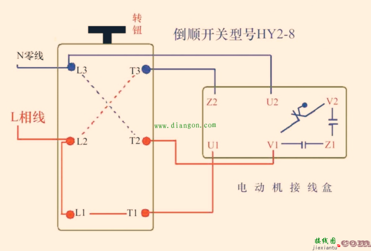 220v单相电机正反转接线图，220v单相电机正反转接线图倒顺开关  第3张