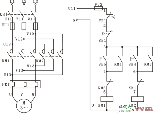 三相电机正反转控制电路图，三相电机正反转控制电路图实物接线  第3张