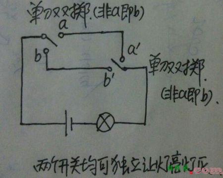 双开关控制一个灯电路图，双开关控制一个灯电路图原理  第3张