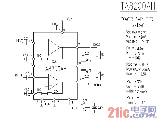 tda2030功放电路图，TDA2030A引脚参数图解  第3张