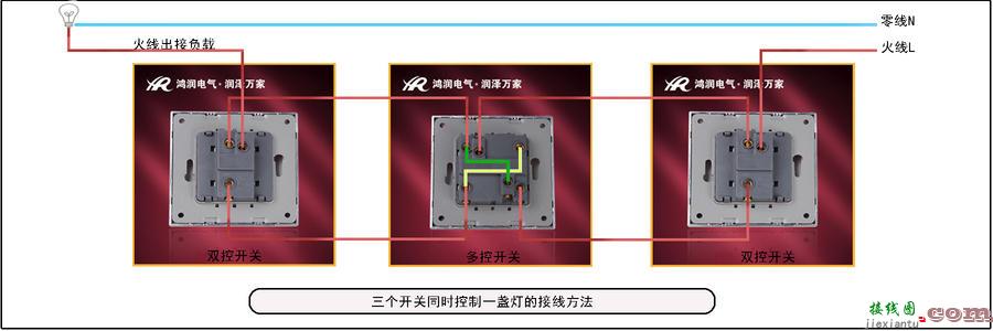 三开关控制一灯电路图-一个灯三个开关接线图  第7张