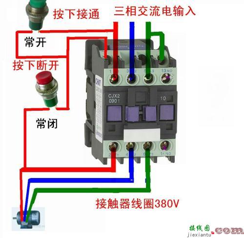 380v三相接触器接线图-接触器自锁带灯接线图  第7张