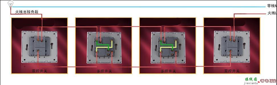 公牛118型一开多控开关-一灯3控开关接线图解  第9张