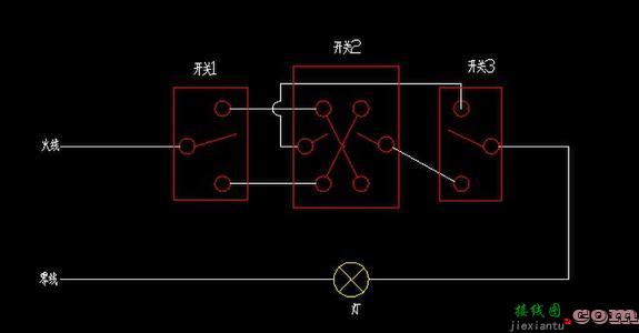 3开关控制一个灯电路图-3个开关控制1灯接线图  第5张