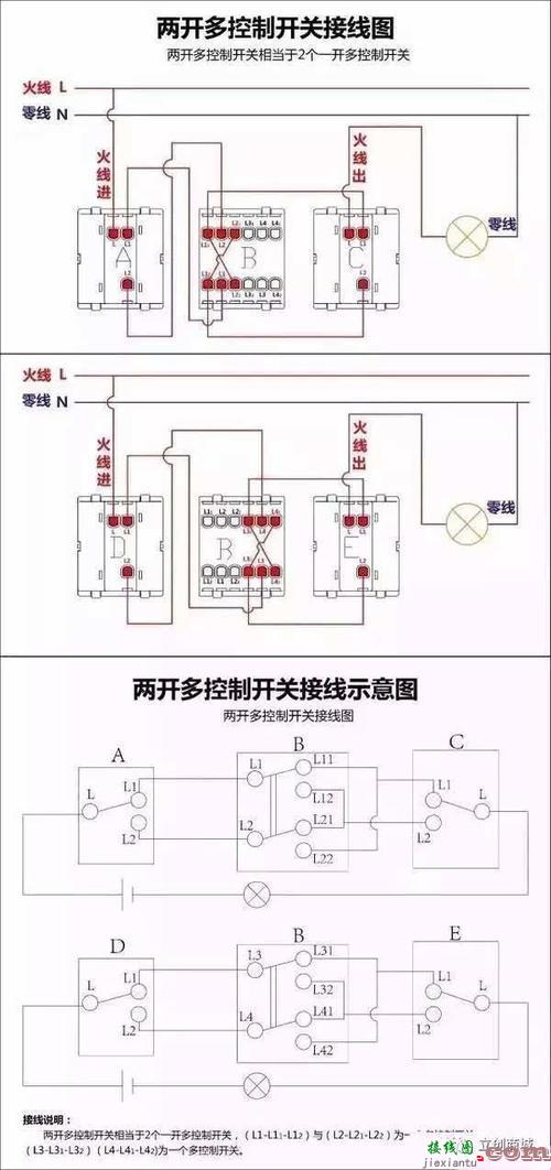 多控开关6孔接线图实物图-一灯三控开关接线实图  第3张