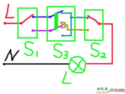 一灯三个开关控制接图-3个开关控制1灯接线图  第7张