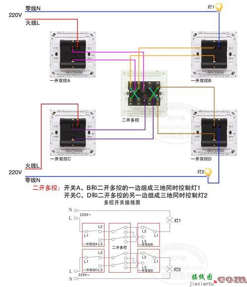 电线开关实物接线图-一灯三控开关接线实图  第8张