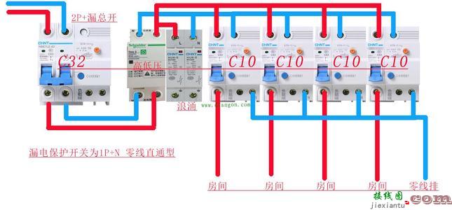 正泰漏电开关2p接线图-家里220v配电箱接线图  第2张