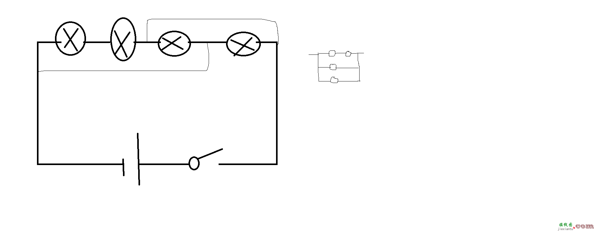 多个灯泡串联接线图-一根电线接多个灯的图  第2张