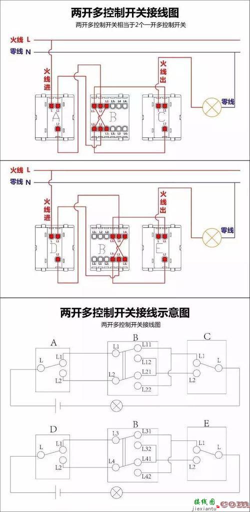 一灯双控带5孔插座解图-一灯双控开关接线图  第10张