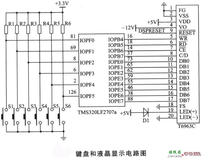 TMS320LF2407A键盘和液晶显示电路图  第1张