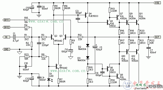 简单音频功放电路原理图大全（六款简单音频功放电路设计原理图详解）  第6张