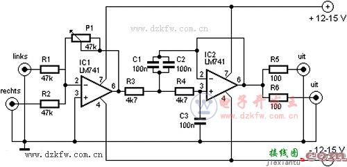 低音炮放大器前置有源滤波器，LM741低音炮电路图  第3张