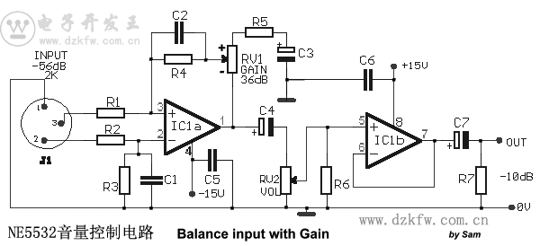 NE5532音量控制电路--GainandVolumeAdjustmentforBalanceInput  第1张