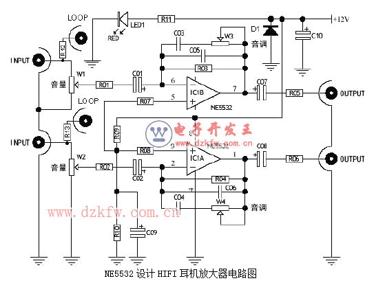 NE5532设计HIFI耳机放大器电路图  第1张