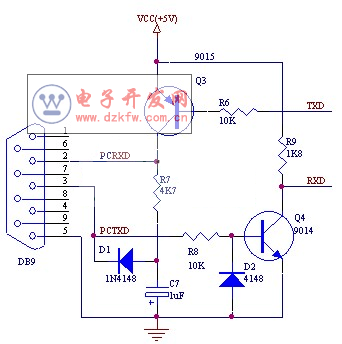 用廉价三极管代替MAX232芯片电路图  第1张