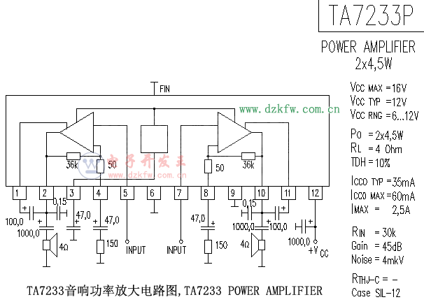 TA7233音响功率放大电路图,TA7233POWERAMPLIFIER  第1张