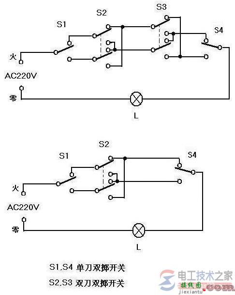 单开双控开关接线图解-220v电灯双控开关接线图  第21张