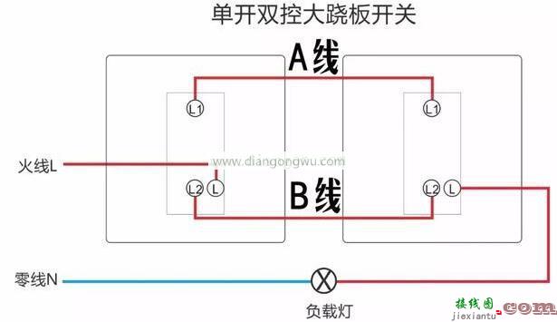 单开双控开关接线图实物图_单开双控开关接线方法图解  第1张