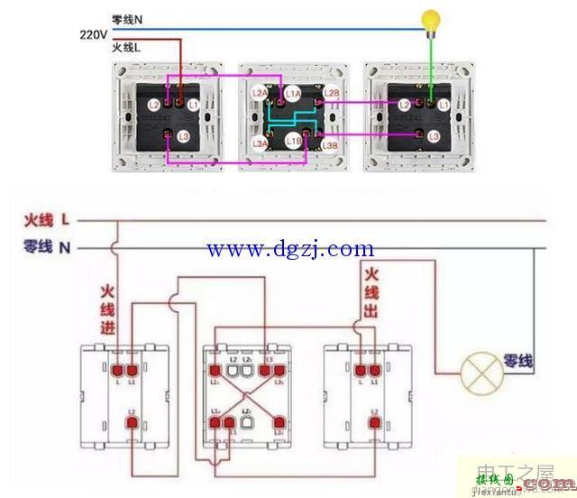 三控开关接线图_单控和双控开关的接线图  第1张