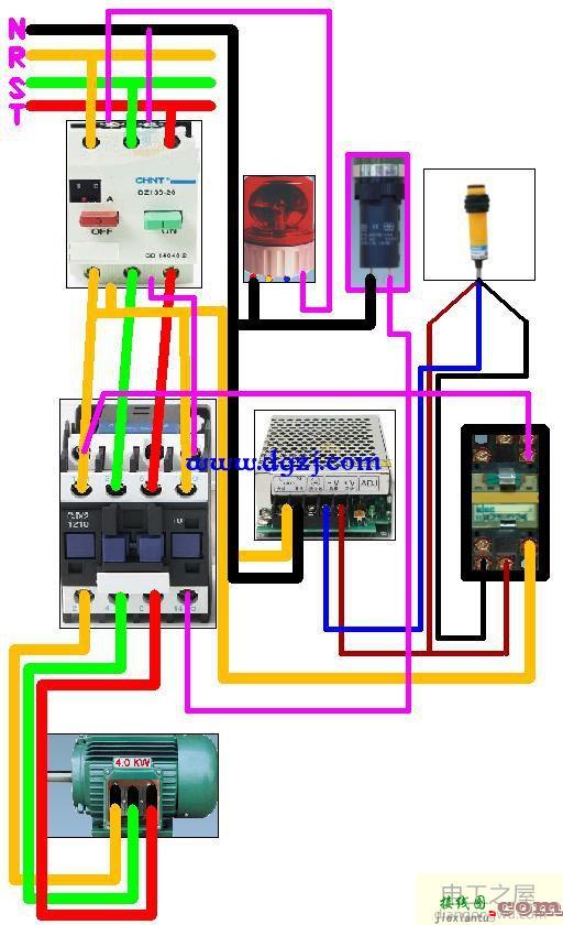 光电开关点动控制接触器实物接线图  第1张