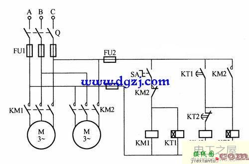 两台电动机交替工作控制电路接线图  第1张