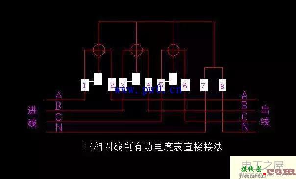 机械式三相四线制有功电度表接线图  第1张