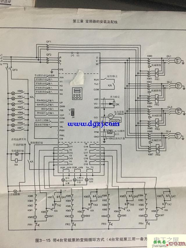 变频器一拖四自动控制方法及接线图  第1张