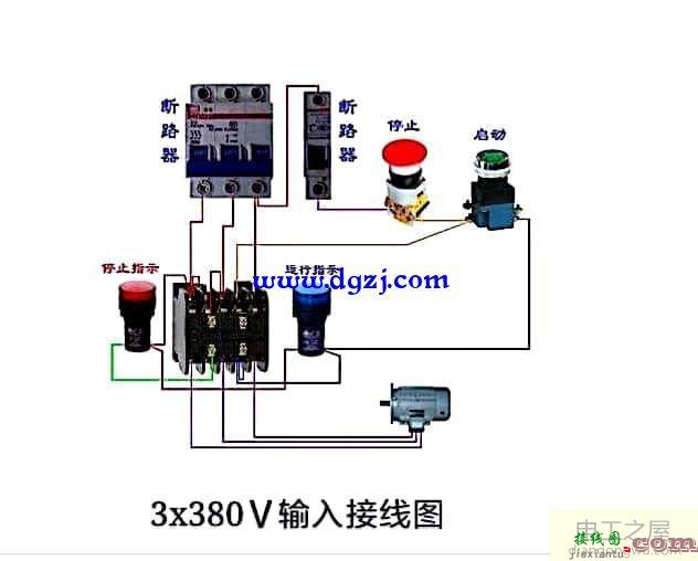 380V控制交流接触器起停实物接线图  第1张