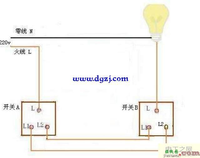 一个灯两个开关控制怎么接线图  第1张