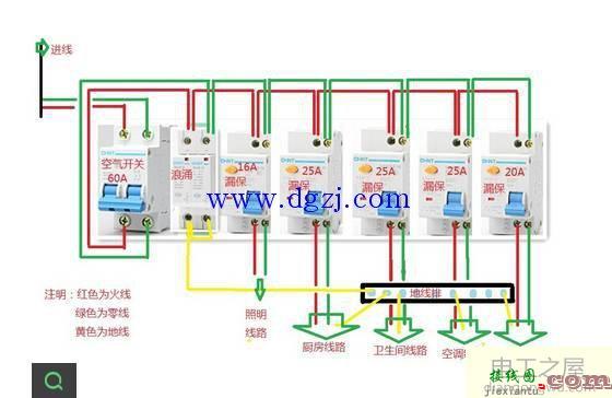 漏电空气开关接线图_漏电开关接线实物图  第1张