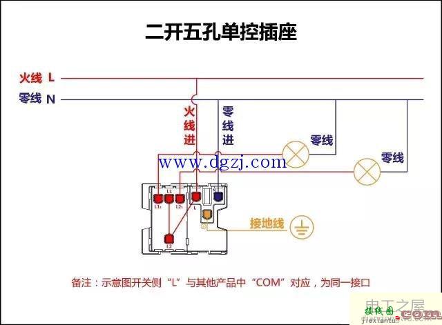 五孔单开接线图_二开五孔单控插座接线图  第1张