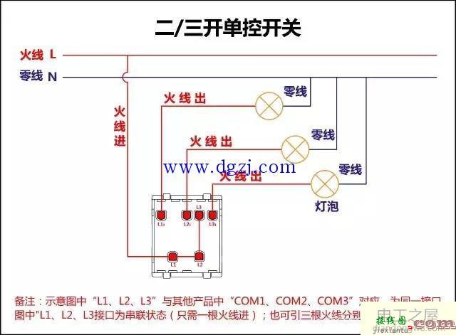 双开单控开关接线图_三开单控开关接线图  第1张