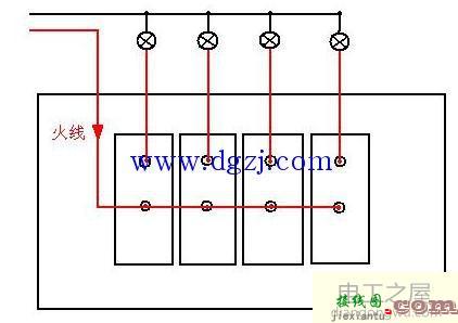 四联单控开关接线图实物图家用  第1张