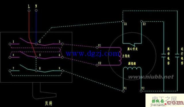 单相220伏电容电机倒顺开关与接触器正反转控制接线图  第3张